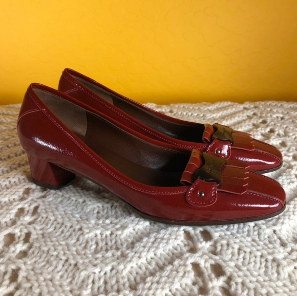 NWOB Salvatore Ferragamo Red Patent RAISSA Block Heels Pumps Size 6.5 B - Picture 5 of 6